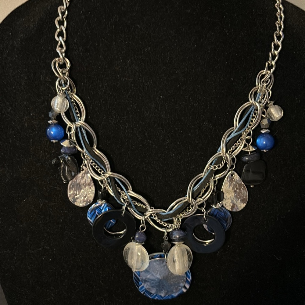 Ruby Red Silver Tone Multi Dangle Statement Neckl… - image 1